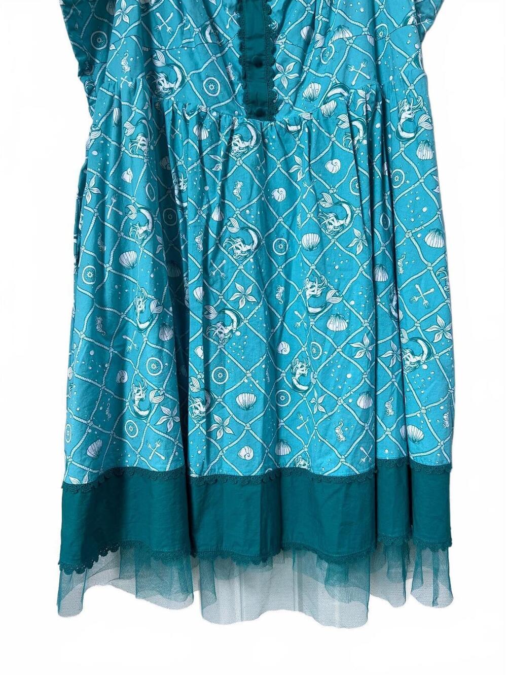 Disney Little Mermaid Teal Sleeveless Dress with Button Detail and Mesh Hem 24 - Picture 3 of 9